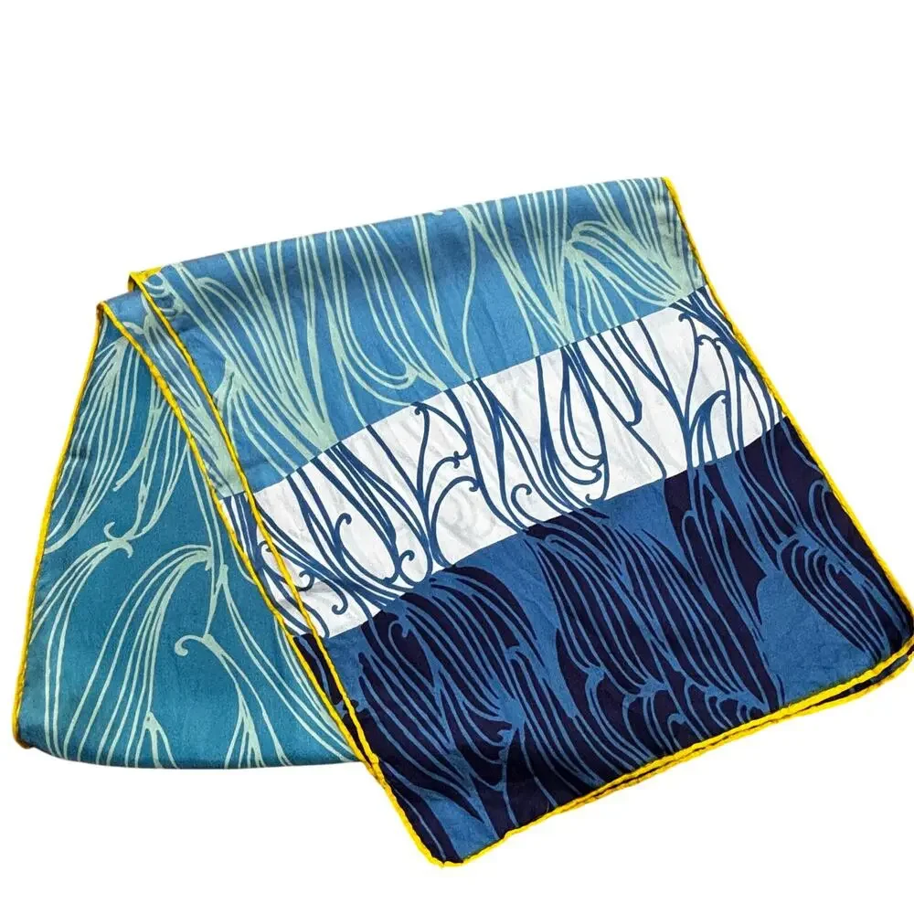 Silk scarf long rectangle mod blues & yellow abstract print color blocks 1990's